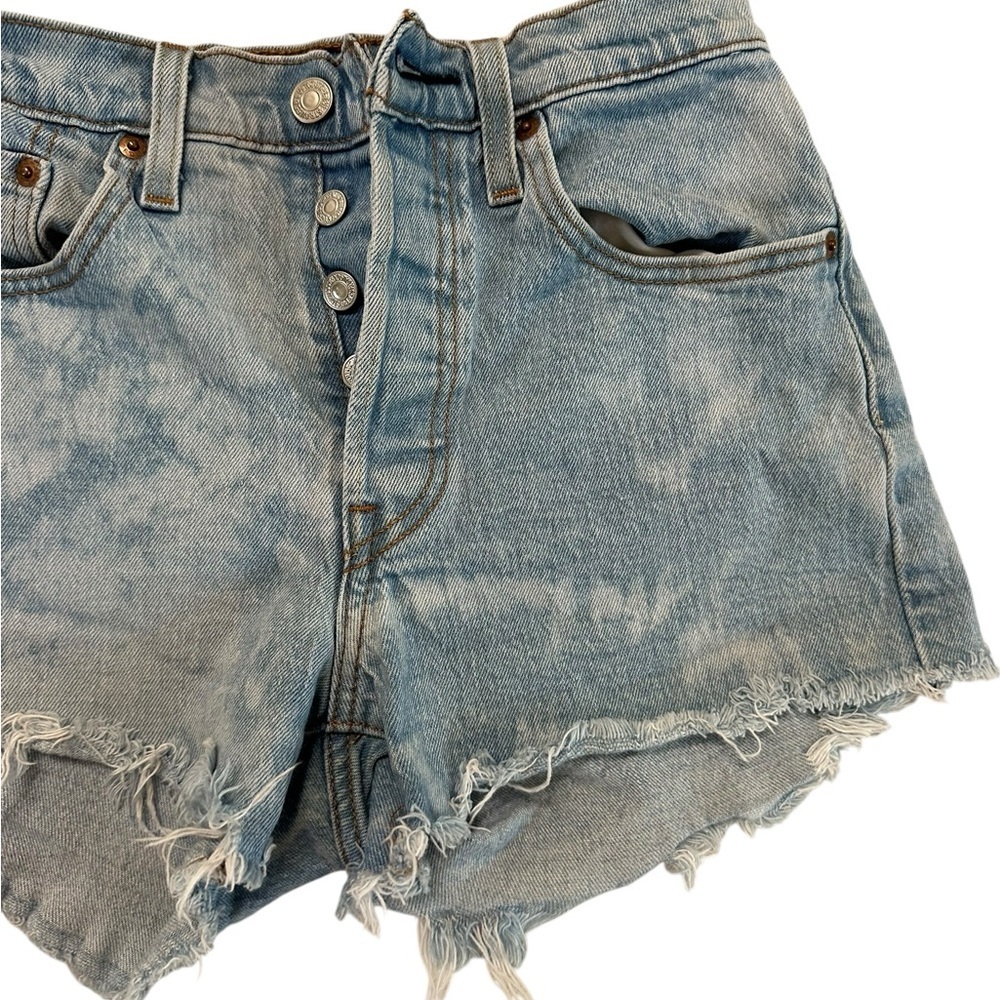 Levis 501 Women’s Denim Cut Off Shorts Waist Sz 24 Blue Button Fly 5 Pocket - Picture 6 of 17